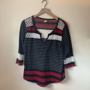We the Free Black & Red Crochet Trim Top